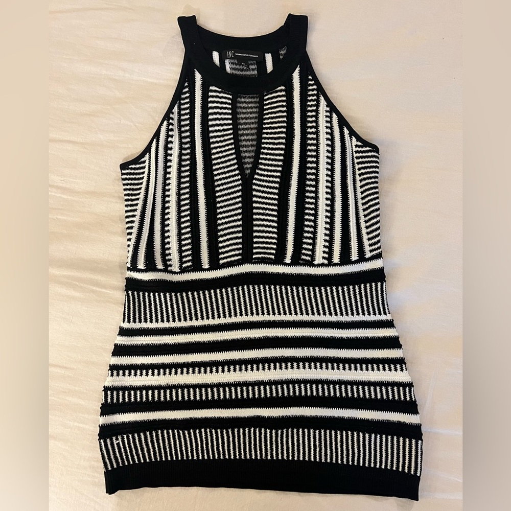 INC International Concepts Black and White Striped Top